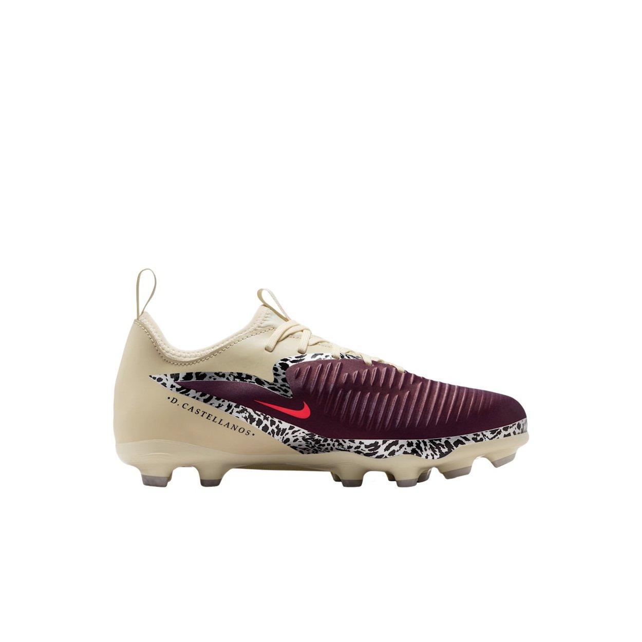 Nike United Jr. Phantom 6 Low Academy FG "Burgundy Crush/Fossil/Red" Preschool Kids' Soccer Cleat - BURGUNDY/FOSSIL/RED